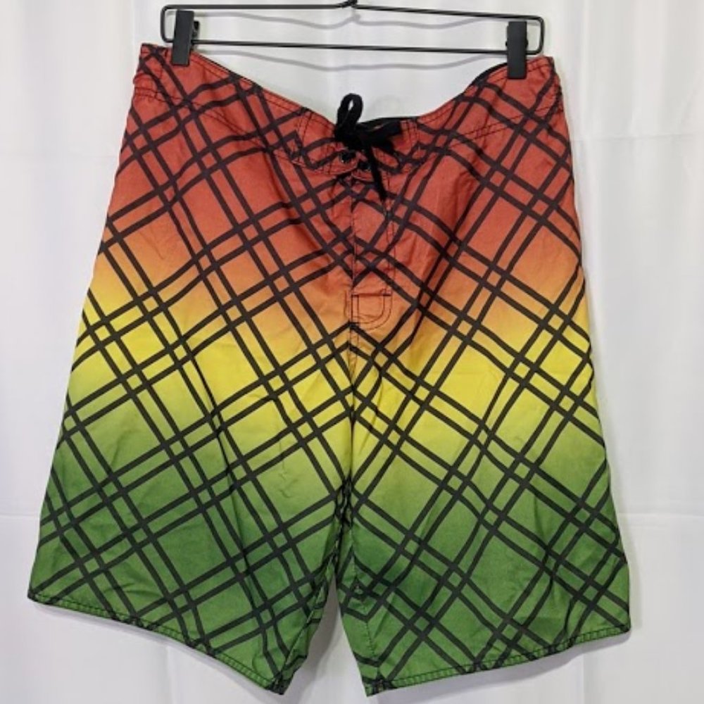 Hang Ten Board Shorts Men Medium Swim Trunks Rasta